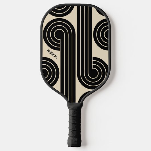 zwarte retro Abstracte lijnen Pickleball Paddle (Achterkant)