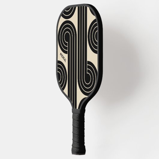 zwarte retro Abstracte lijnen Pickleball Paddle (Links)