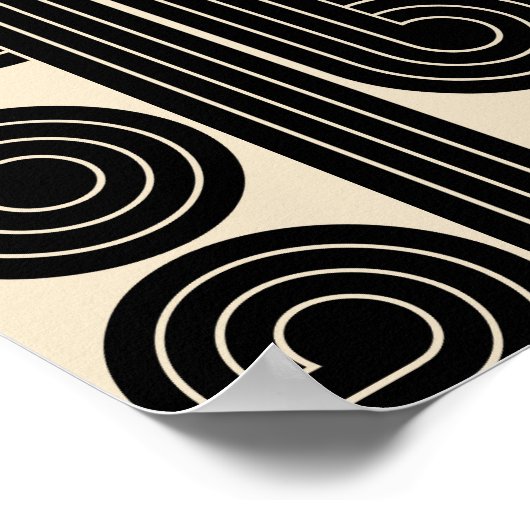 zwarte retro Abstracte lijnen Poster (Hoek)