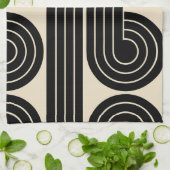 zwarte retro Abstracte lijnen Theedoek (Gevouwen)