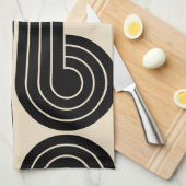 zwarte retro Abstracte lijnen Theedoek (Quarter Fold)