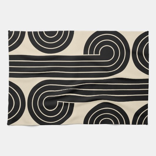 zwarte retro Abstracte lijnen Theedoek (Horizontaal)