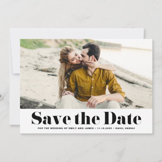 Zwarte Retro Bold Typografie Foto Opslaan Datum Save The Date (Voorkant)