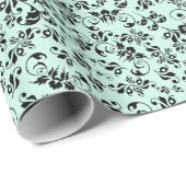 Zwarte Retro  Floral Pattern Wrapping Paper Cadeaupapier (Rol Hoek)