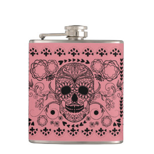 Zwarte Retro Floral Sugar Skull Green Accidents Heupfles