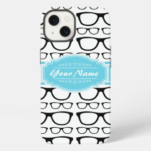 Zwarte Retro Geek Bril Aqua Gepersonaliseerde Naam iPhone 13 Hoesje