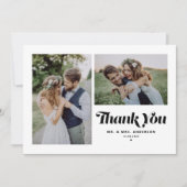Zwarte Retro Kalligrafie Twee Foto's Huwelijk Bedankkaart (Voorkant)
