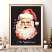 Zwarte  Retro Kerstman Familie Kerst Poster