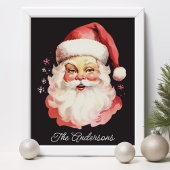 Zwarte  Retro Kerstman Familie Kerst Poster