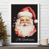 Zwarte Retro Kerstman Familie Kerst Poster