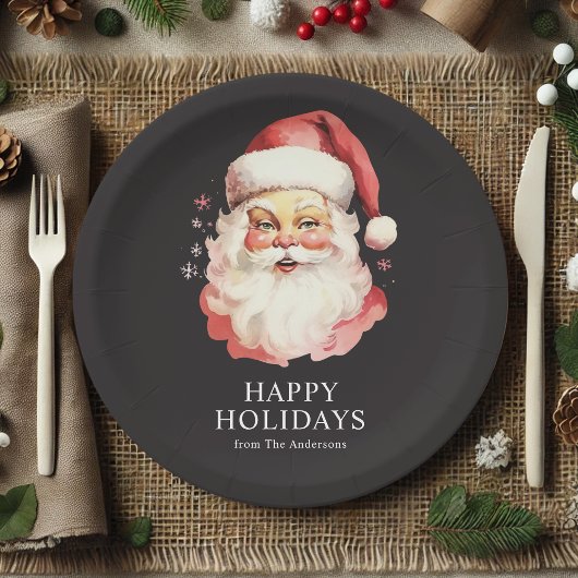Zwarte Retro Kerstman Kerst Papieren Bordje