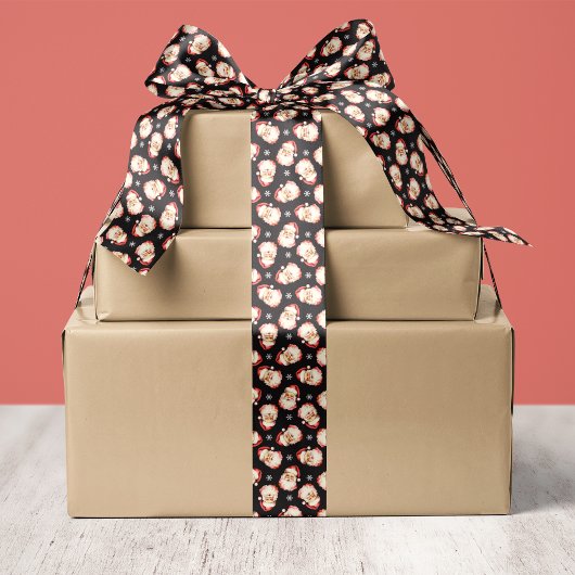 Zwarte  Retro Kerstman Kerst Satijnen Lint