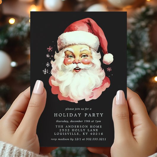 Zwarte  Retro Kerstman Kerstfeest Kaart