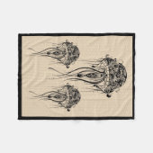 Zwarte Retro Kwallen Beige Achtergrond Fleece Deken (Voorkant (Horizontaal))