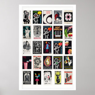 Zwarte Retro luciferdoosje label muurkunst, raster Poster