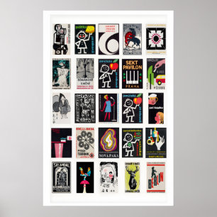 Zwarte Retro luciferdoosje label muurkunst, raster Poster