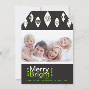 Zwarte Retro Merry- en Bright Family-fotokaart Feestdagenkaart
