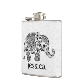 Zwarte Retro Paisley Olifant Illustratie Heupfles (Links)