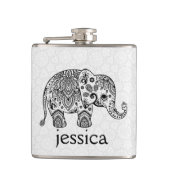 Zwarte Retro Paisley Olifant Illustratie Heupfles (Voorkant)