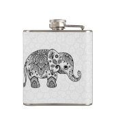 Zwarte Retro Paisley Olifant Illustratie Heupfles (Achterkant)