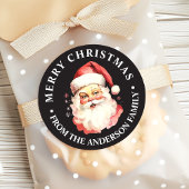 Zwarte  Retro Santa Claus Vrolijk Kerstfeest Ronde Sticker