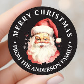 Zwarte  Retro Santa Claus Vrolijk Kerstfeest Ronde Sticker