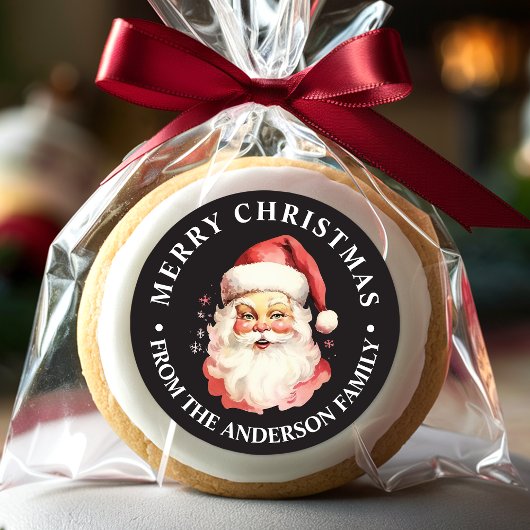 Zwarte  Retro Santa Claus Vrolijk Kerstfeest Ronde Sticker