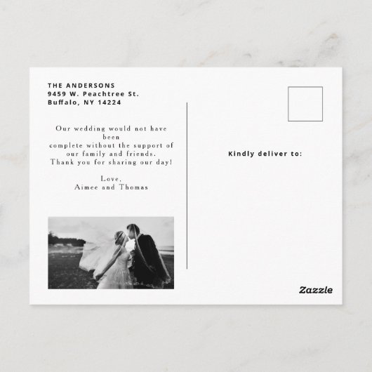 Zwarte Retro Typografie 2 Foto Huwelijk Bedankt Briefkaart (Achterkant)