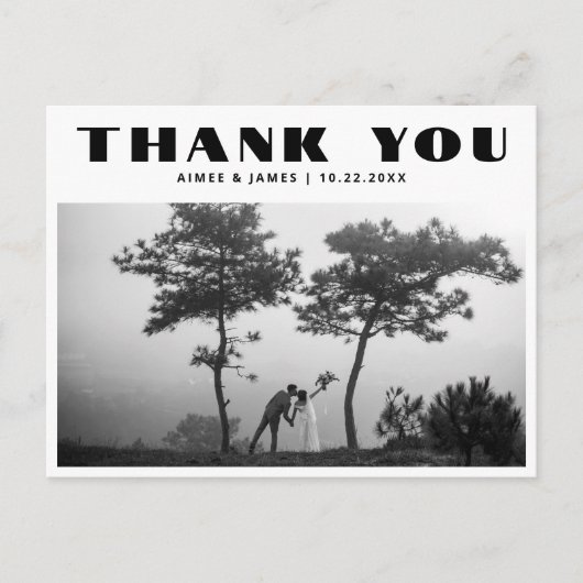 Zwarte Retro Typografie 2 Foto Huwelijk Bedankt Briefkaart (Voorkant)