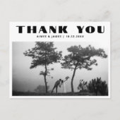 Zwarte Retro Typografie 2 Foto Huwelijk Dank Je Briefkaart (Voorkant)