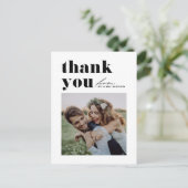 Zwarte Retro Typografie Fotobruiloft Dank u Briefkaart (Staand voorkant)