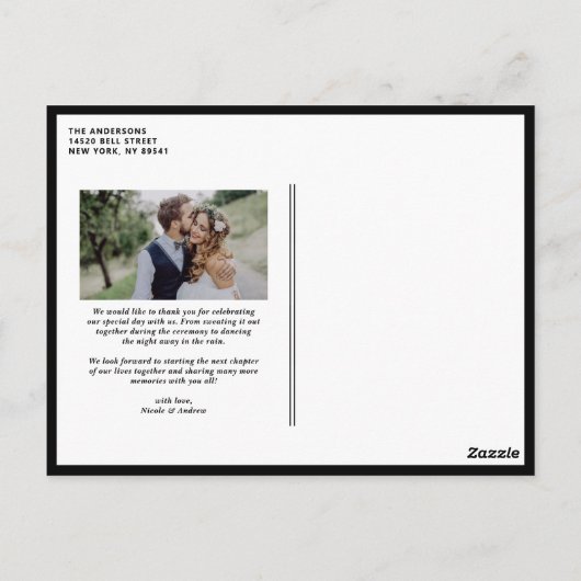 Zwarte Retro Typografie Fotobruiloft Dank u Briefkaart (Achterkant)