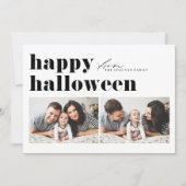 Zwarte Retro Typografie Happy Halloween Two Foto Feestdagenkaart (Voorkant)
