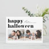 Zwarte Retro Typografie Happy Halloween Two Foto Feestdagenkaart (Staand voorkant)