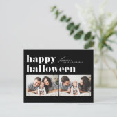Zwarte Retro Typografie Happy Halloween Two Foto Feestdagenkaart (Staand voorkant)