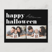Zwarte Retro Typografie Happy Halloween Two Foto Feestdagenkaart (Voorkant)