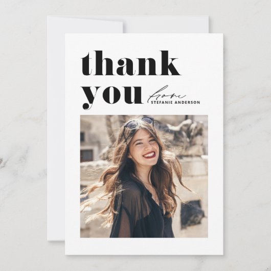 Zwarte Retro Typografie Moderne Foto Afstuderen Bedankkaart (Voorkant)