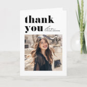 Zwarte Retro Typografie Moderne Foto Afstuderen Bedankkaart (Voorkant)