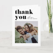 Zwarte Retro Typografie Moderne foto bruiloft Bedankkaart (Voorkant)