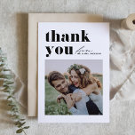 Zwarte Retro Typografie Moderne foto bruiloft Bedankkaart<br><div class="desc">Stuur oprechte waardering met onze aanpasbare foto bruiloft bedankkaart, ontworpen om prachtig mix retro vet typografie met een elegant handgeschreven script. Deze kaart biedt een unieke en stijlvolle manier om uw dankbaarheid te uiten aan gasten die uw speciale dag hebben gevierd. Personaliseer de kaart moeiteloos met uw unieke bedankbericht. U...</div>