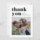 Zwarte Retro Typografie Moderne foto bruiloft Bedankkaart (Voorkant)