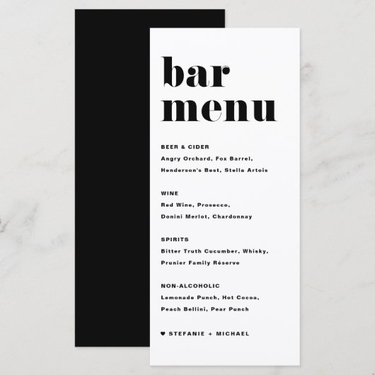 Zwarte Retro Typografie Trouw Bar Menu (Voorkant / Achterkant)