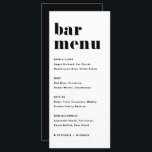 Zwarte Retro Typografie Trouw Bar Menu<br><div class="desc">Voeg deze aanpasbare bar menu kaart stationery toe aan je evenement decor. Het kenmerkt zich door vette retro typografie en eenvoudige typografie in het zwart. Deze moderne bar menu kaart is perfect voor trouwfeesten,  bruidsfeesten,  babyshower en nog veel meer.</div>
