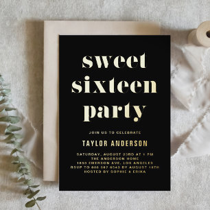 Zwarte Retro Vetgedrukte Typografie Sweet 16 Verja Folie Uitnodiging