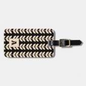 Zwarte Retro Vibe Blad Patroon Monogram Bagagelabel (Voorkant horizontaal)