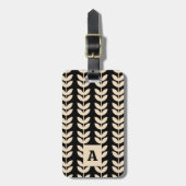 Zwarte Retro Vibe Blad Patroon Monogram Bagagelabel (Voorkant verticaal)