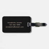 Zwarte Retro Vibe Blad Patroon Monogram Bagagelabel (Achterkant horizontaal)