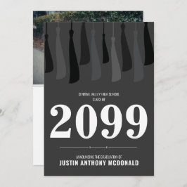 Zwarte rij van Tassels Foto Afstuderen Uitnodiging