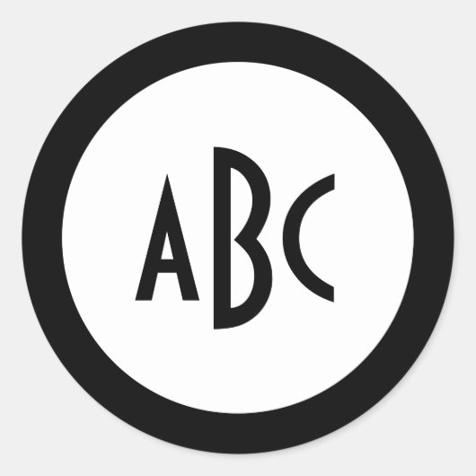 Zwarte ring met witte cirkelmonogram ronde sticker (Voorkant)