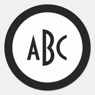 Zwarte ring met witte cirkelmonogram ronde sticker